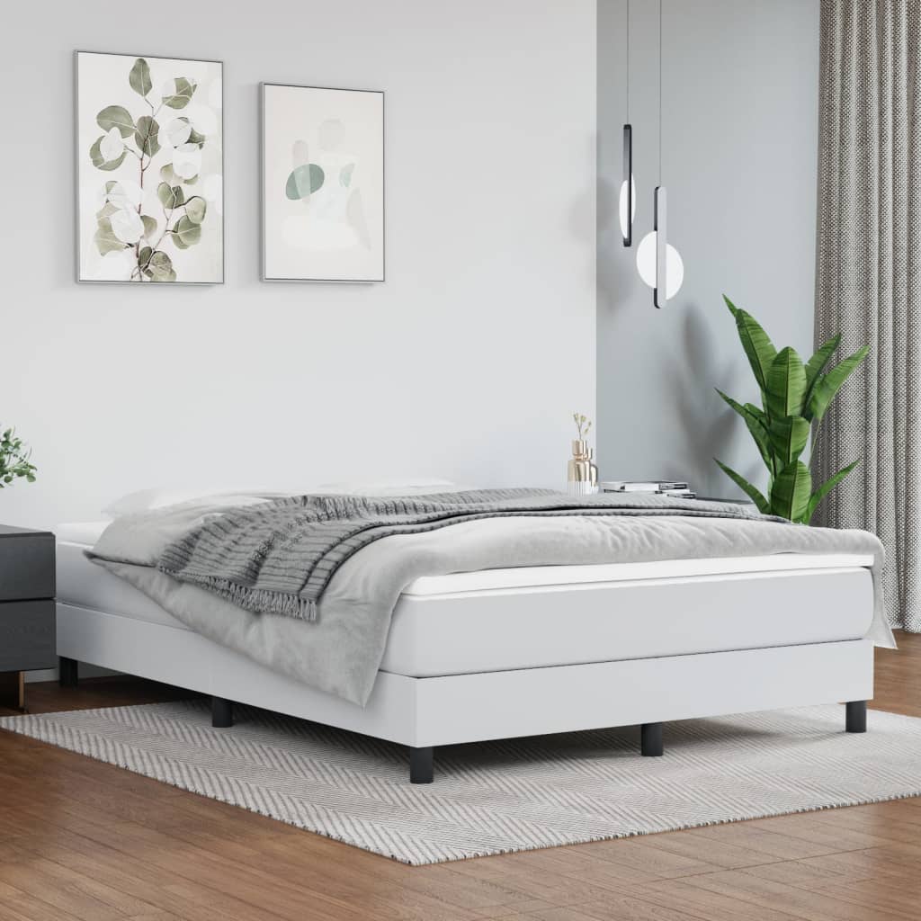 vidaXL Box Spring Bed with Mattress White 53.9"x74.8" Full Faux Leather