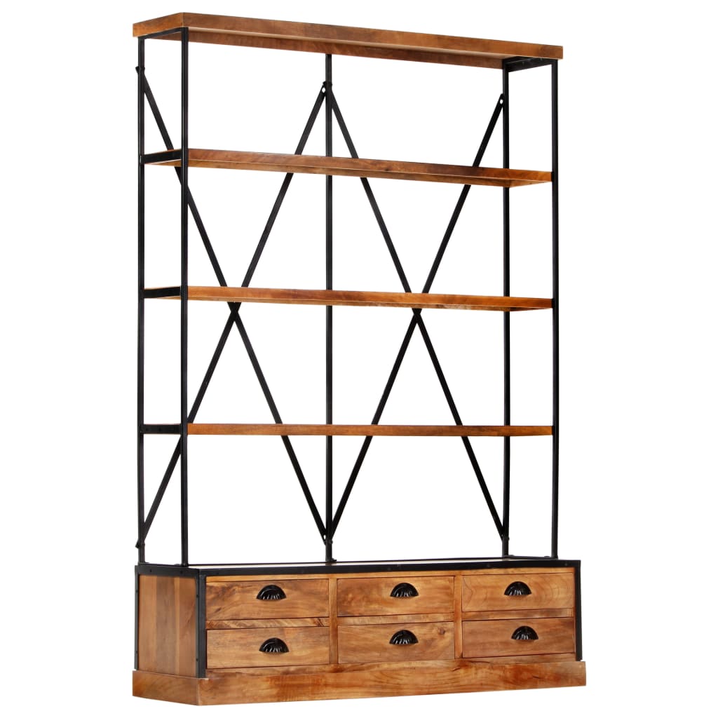 vidaXL 4-Tier Bookcase with 6 Drawers 48"x14.2"x71.3" Solid Mango Wood