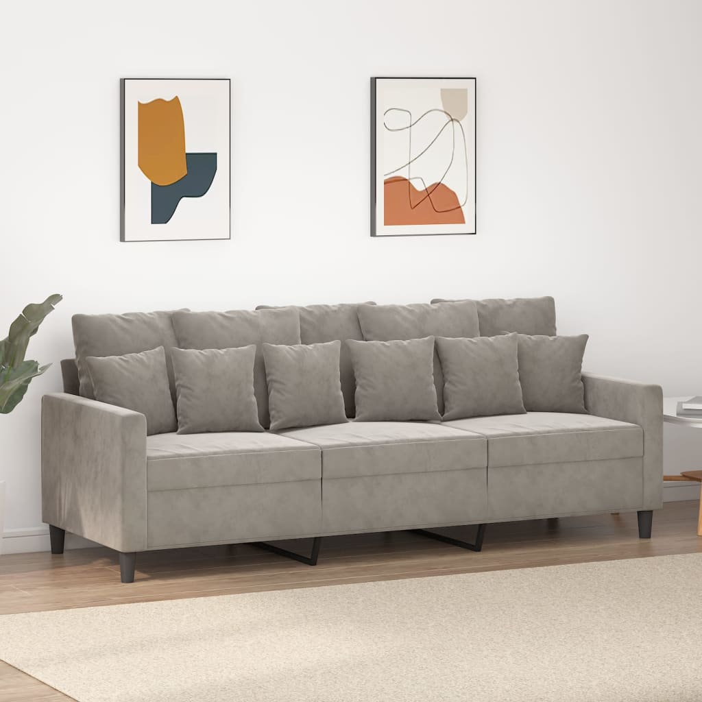 vidaXL 3-Seater Sofa Light Gray 70.9" Velvet