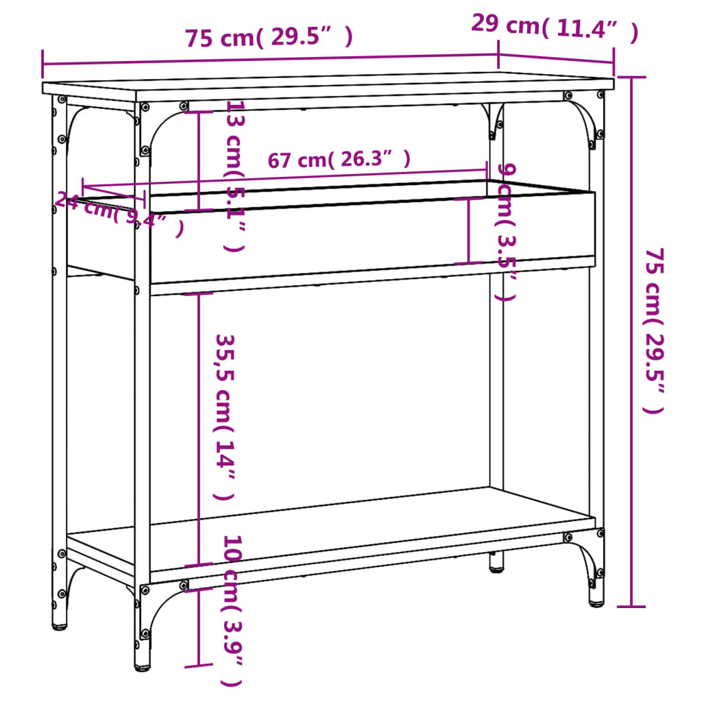 vidaXL Console Table with Shelf Black 29.5"x11.4"x29.5" Engineered Wood