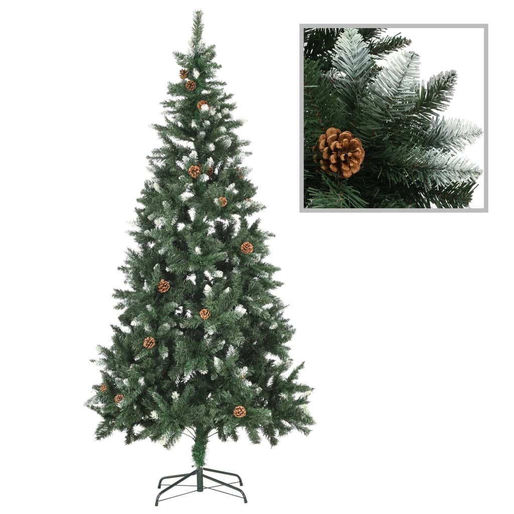 vidaXL Artificial Christmas Tree with Pine Cones and White Glitter 7 ft