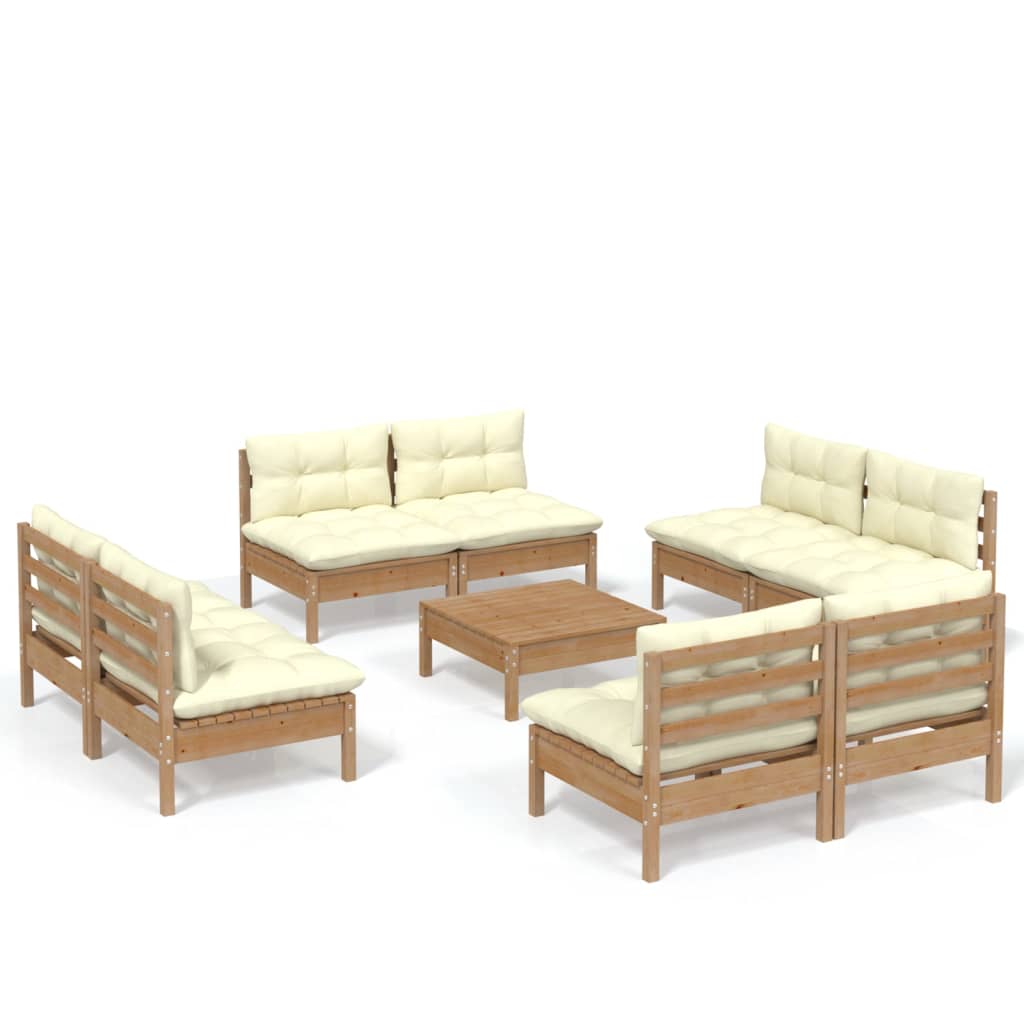 vidaXL 9 Piece Patio Lounge Set with Cream Cushions Pinewood