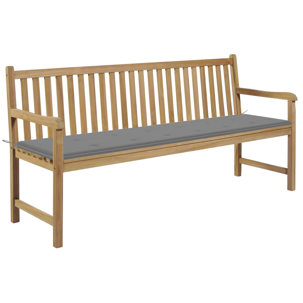 vidaXL Patio Bench with Gray Cushion 68.9" Solid Teak Wood