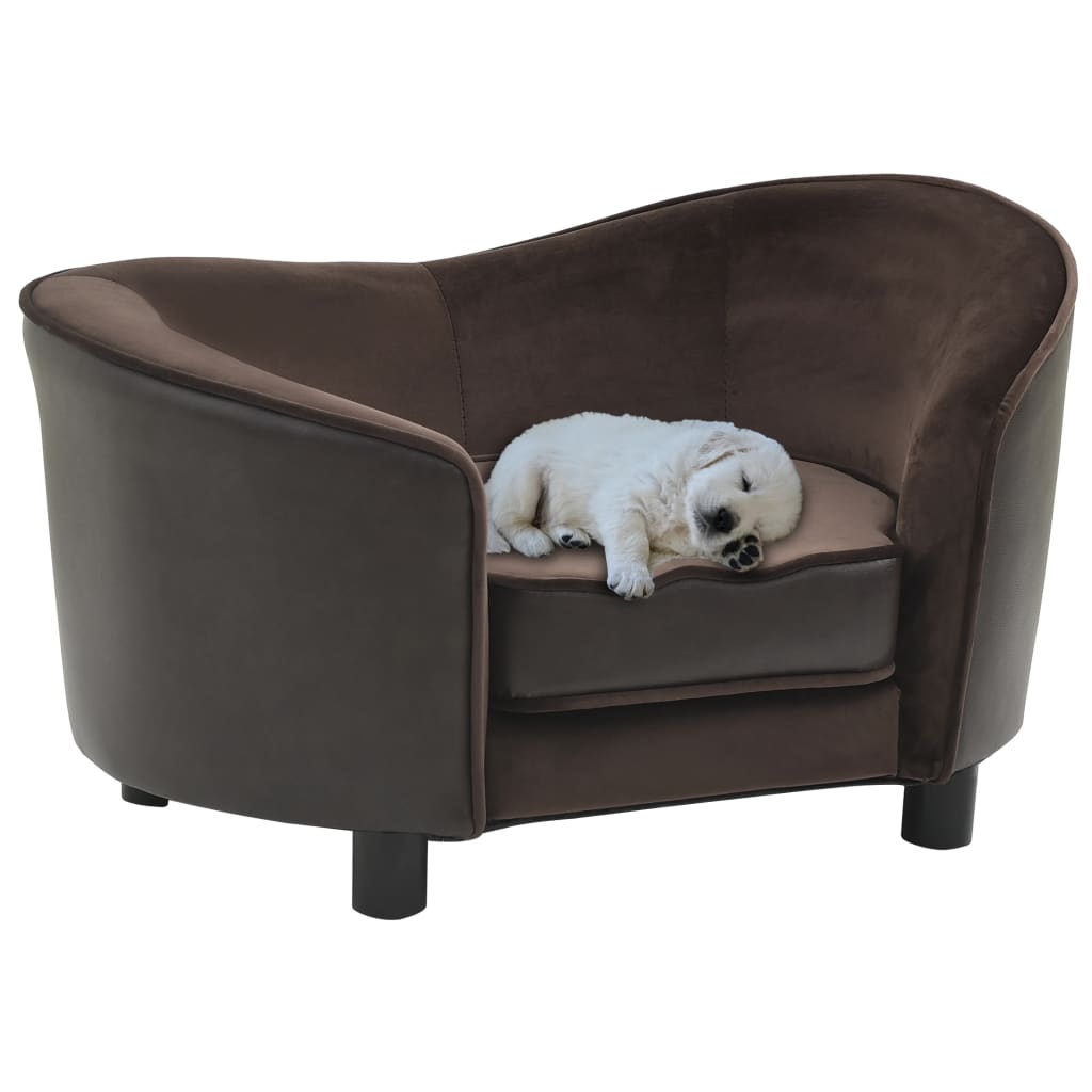 vidaXL Dog Sofa Brown 27.2"x19.3"x15.7" Plush and Faux Leather