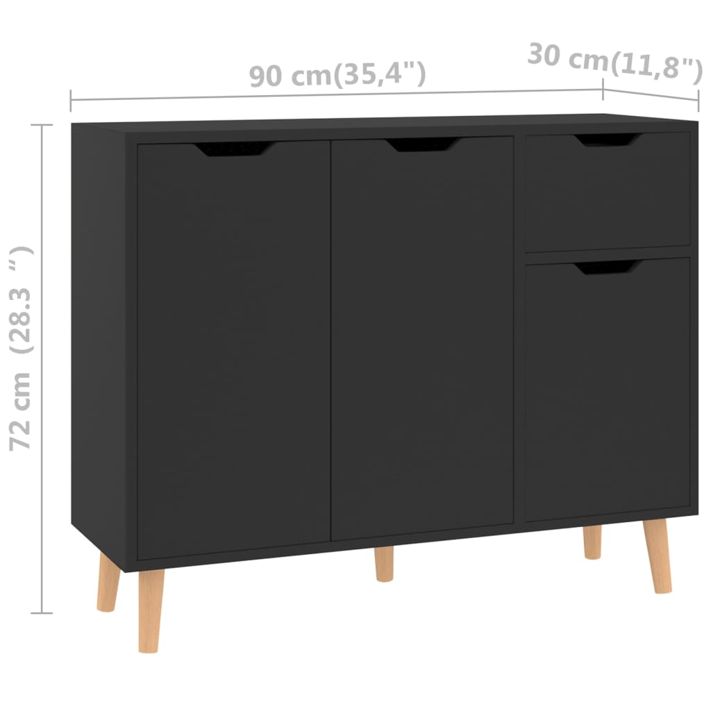 vidaXL Sideboard High Gloss Black 35.4"x11.8"x28.3" Engineered Wood