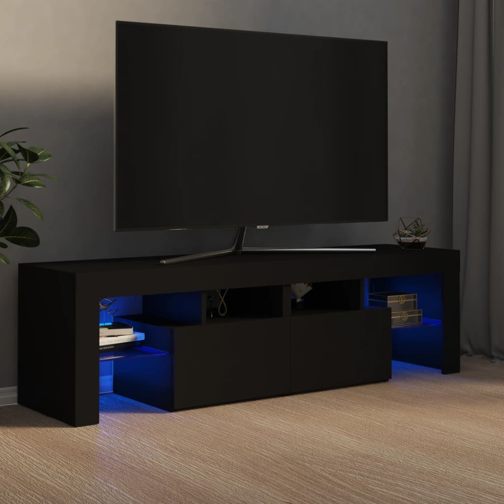 vidaXL TV Cabinet with LED Lights Black 55.1"x14.4"x15.7"