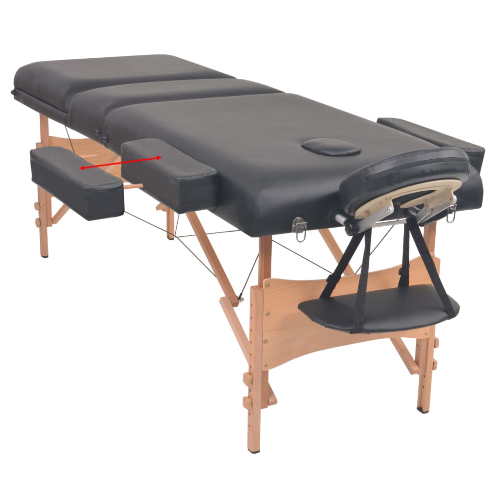 vidaXL 3-Zone Folding Massage Table and Stool Set 3.9" Thick Black
