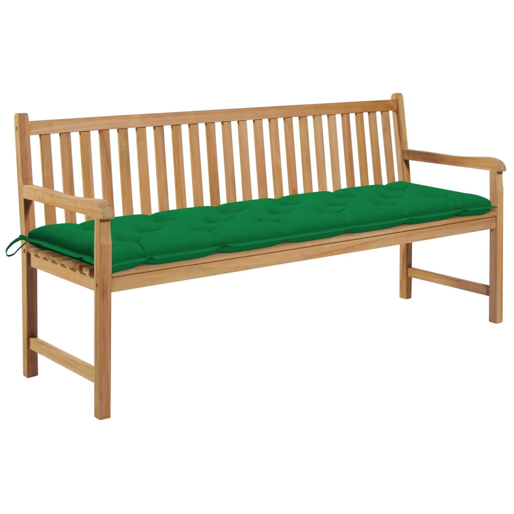 vidaXL Patio Bench with Green Cushion 68.9" Solid Teak Wood