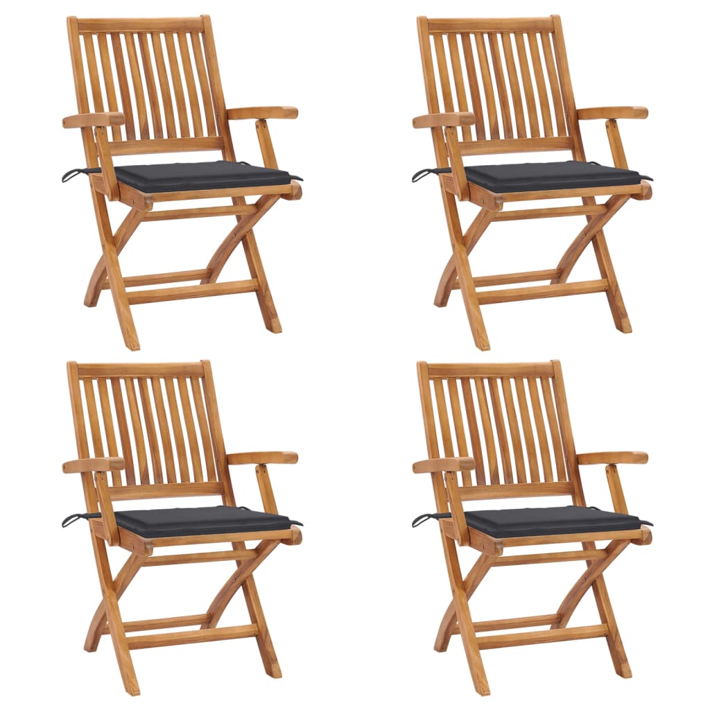 vidaXL Folding Patio Chairs with Cushions 4 pcs Solid Teak Wood