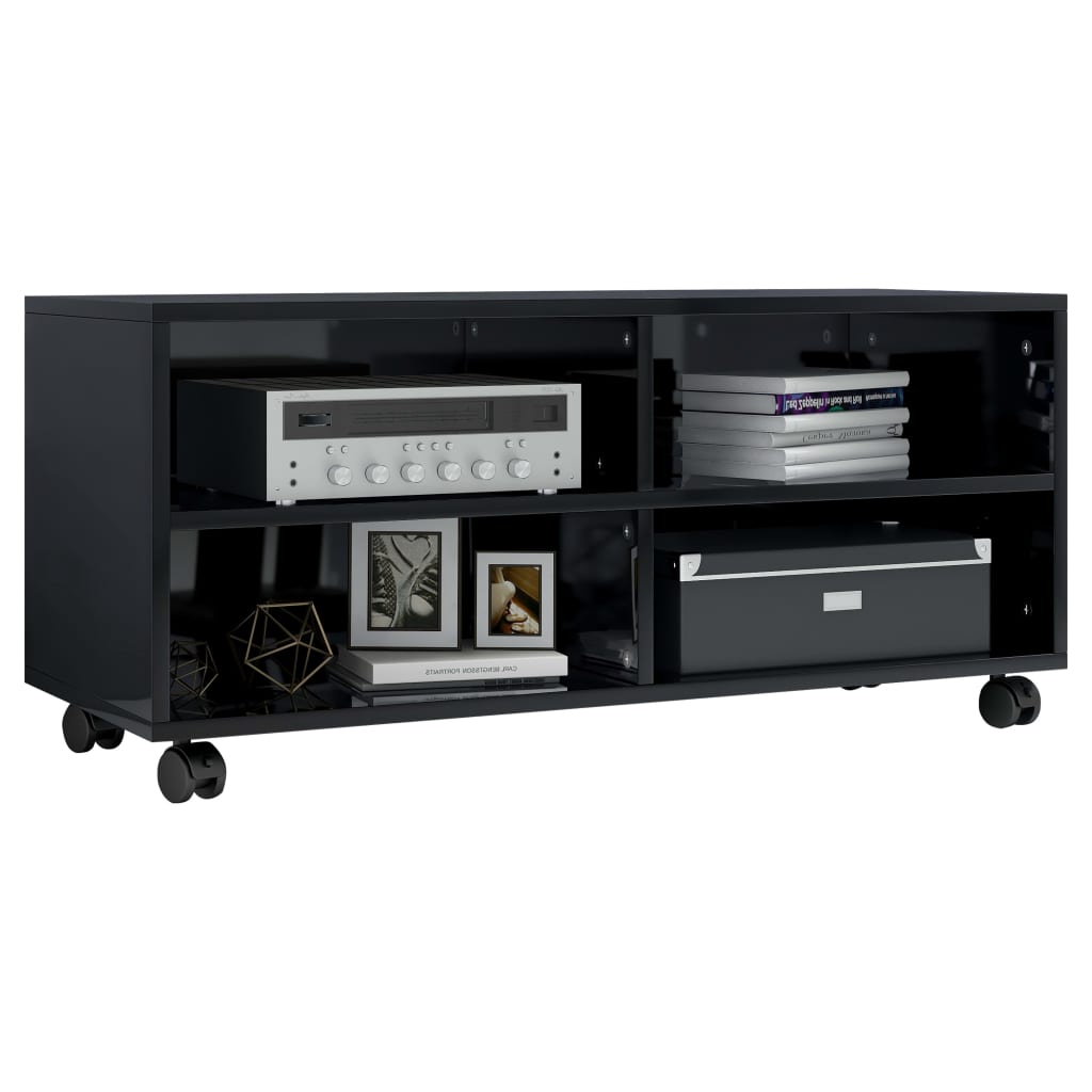 vidaXL TV Cabinet with Castors High Gloss Black 35.4"x13.8"x13.8" Engineered Wood