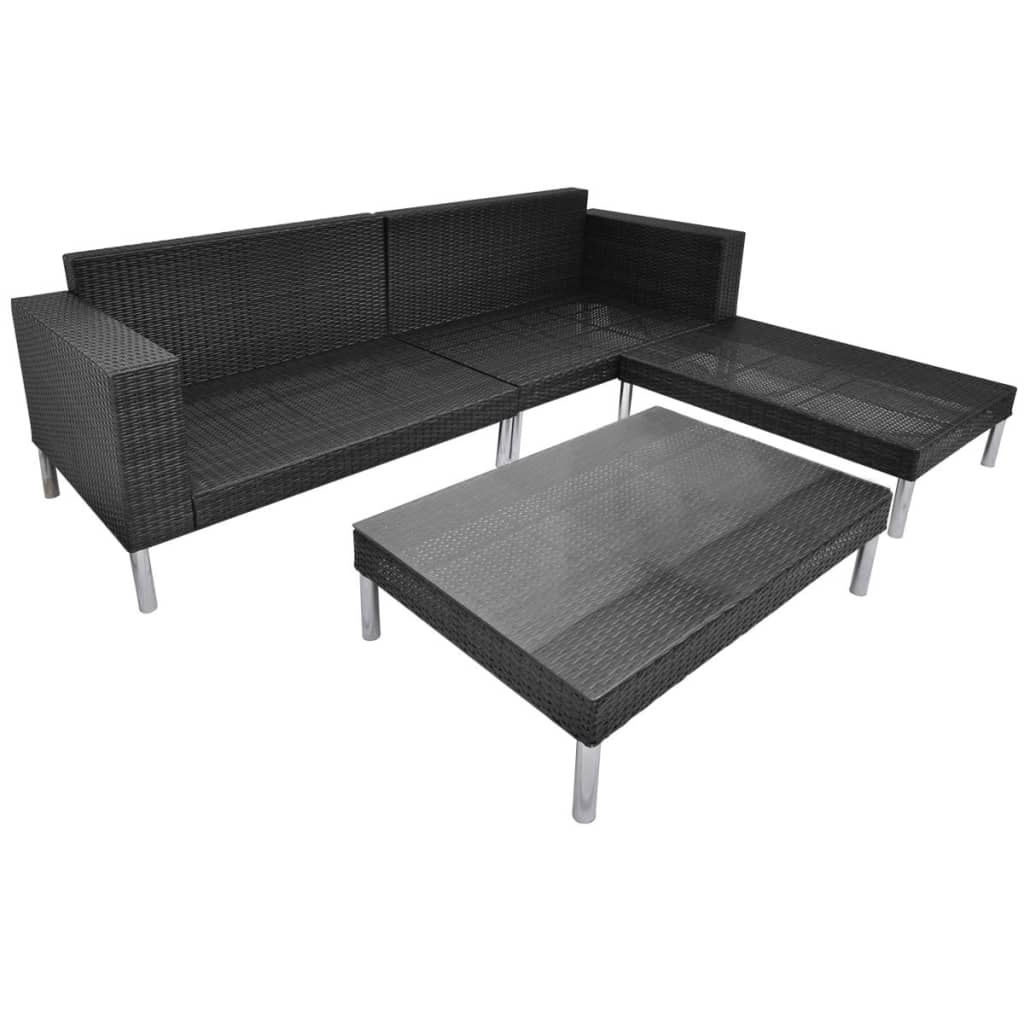 vidaXL 4 Piece Patio Lounge Set with Cushions Poly Rattan Black