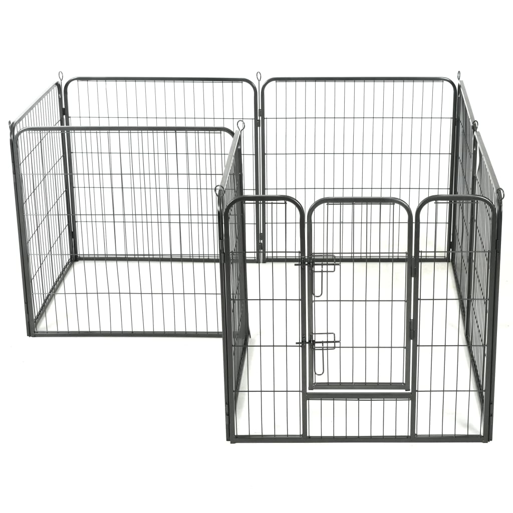 vidaXL Dog Playpen 8 Panels Steel 31.5"x31.5" Black