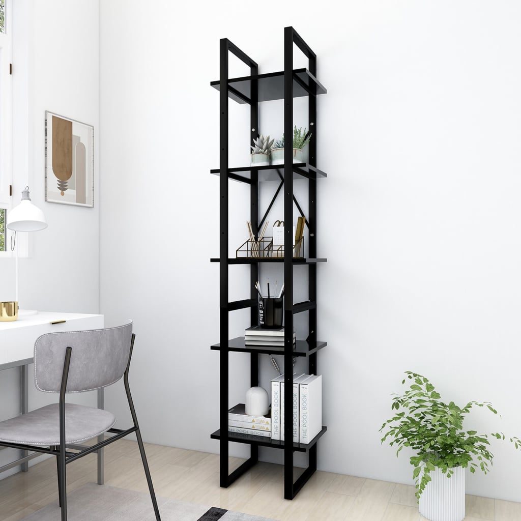 vidaXL 5-Tier Book Cabinet Black 15.7"x11.8"x68.9" Engineered Wood