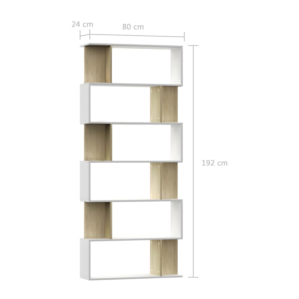 vidaXL Book Cabinet/Room Divider White and Sonoma Oak 31.5"x9.4"x75.6" Engineered Wood