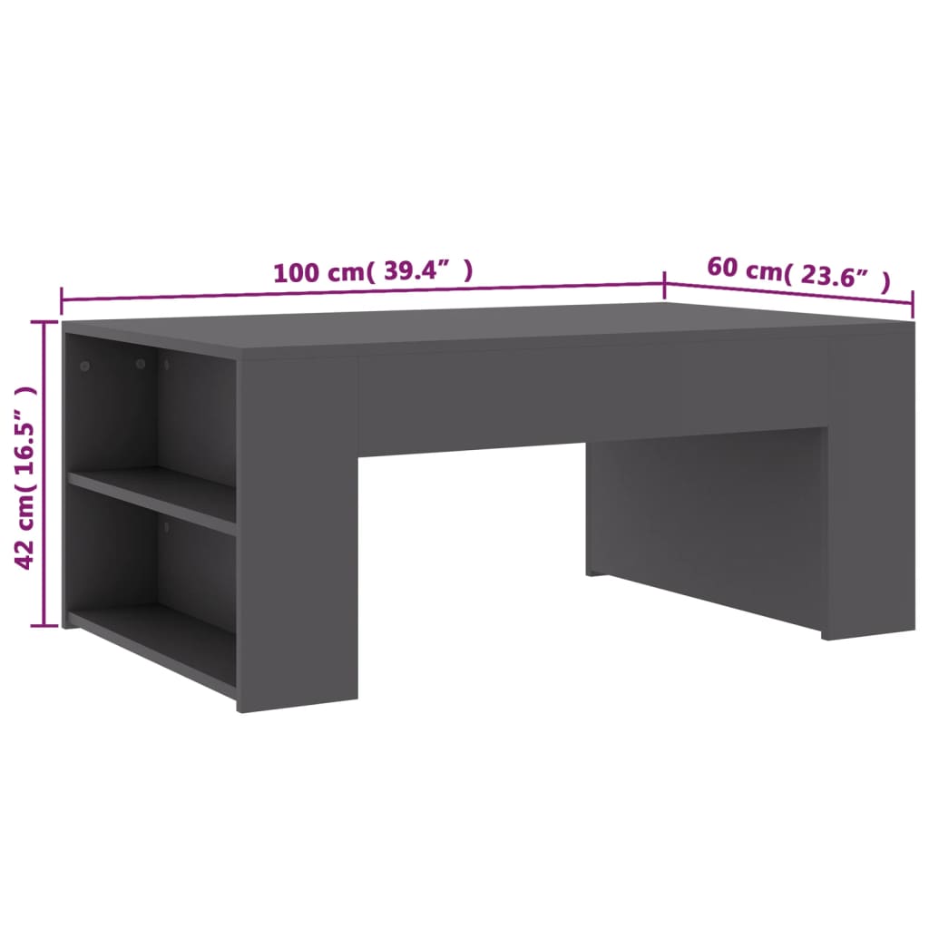 vidaXL Coffee Table Gray 39.4"x23.6"x16.5" Chipboard