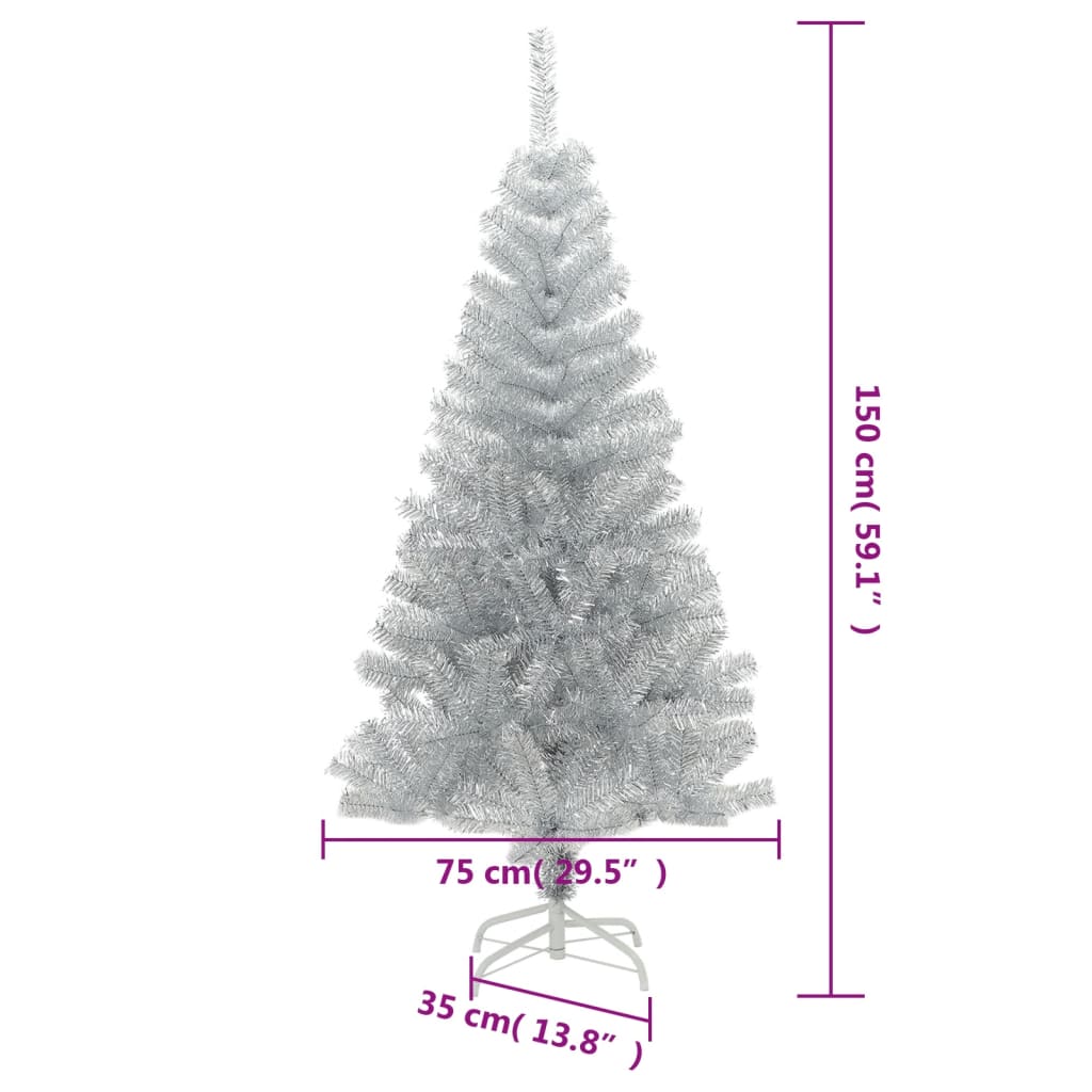 vidaXL Artificial Christmas Tree with Stand Silver 5 ft PET