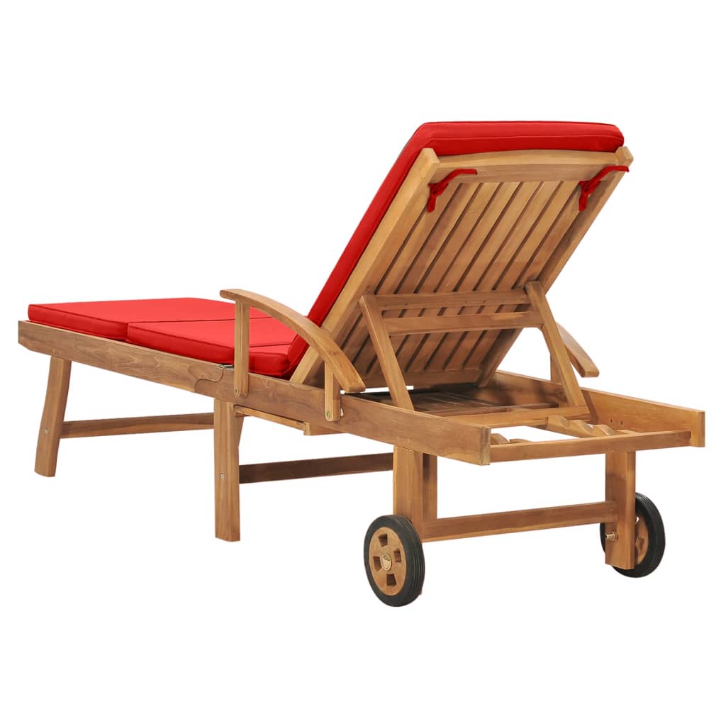 vidaXL Sun Lounger with Cushion Solid Teak Wood Red