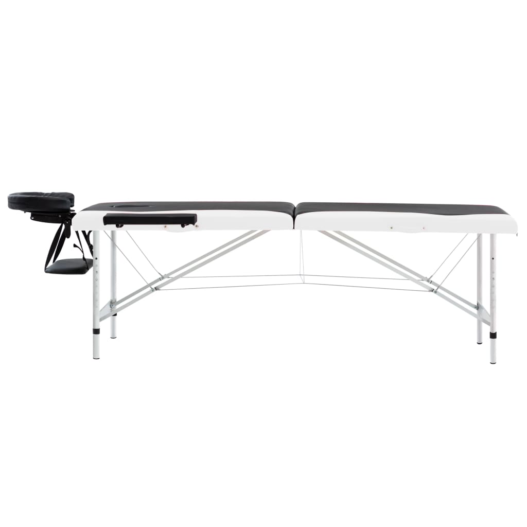 vidaXL 2-Zone Foldable Massage Table Aluminum Black and White