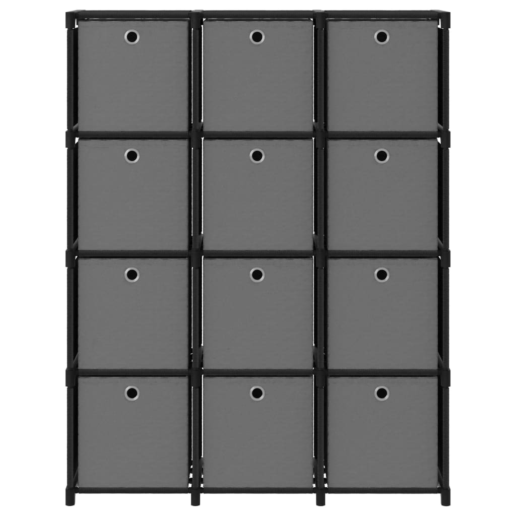 vidaXL 12-Cube Display Shelf with Boxes Black 40.6"x11.8"x55.5" Fabric