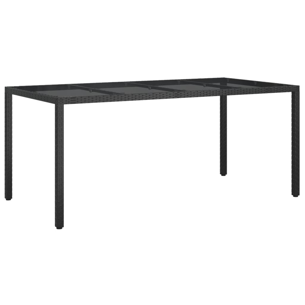 vidaXL Patio Table Black 74.8"x35.4"x29.5" Tempered Glass and Poly Rattan