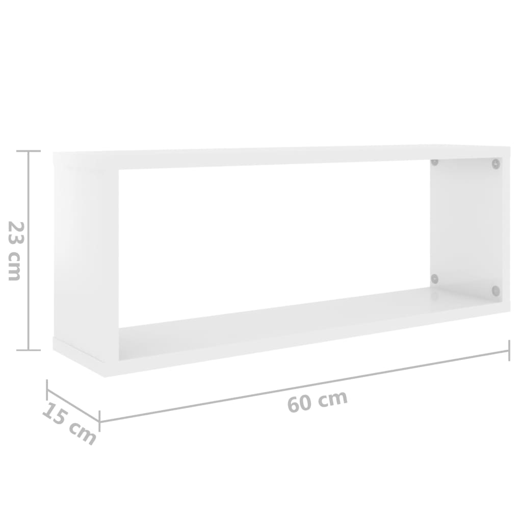 vidaXL Wall Cube Shelves 2 pcs High Gloss White 23.6"x5.9"x9.1" Engineered Wood