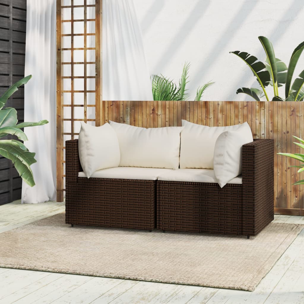 vidaXL Patio Corner Sofas with Cushions 2 pcs Brown Poly Rattan