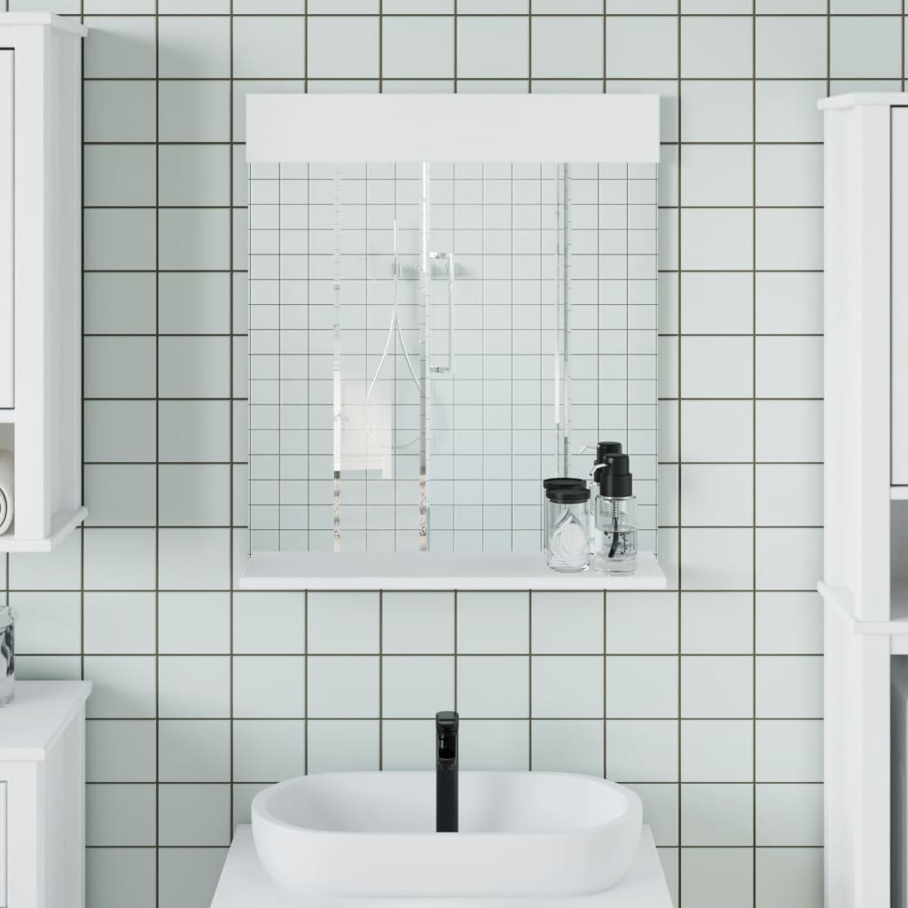 vidaXL Bathroom Mirror with Shelf BERG White 23.6"x4.7"x27.6" Solid Wood