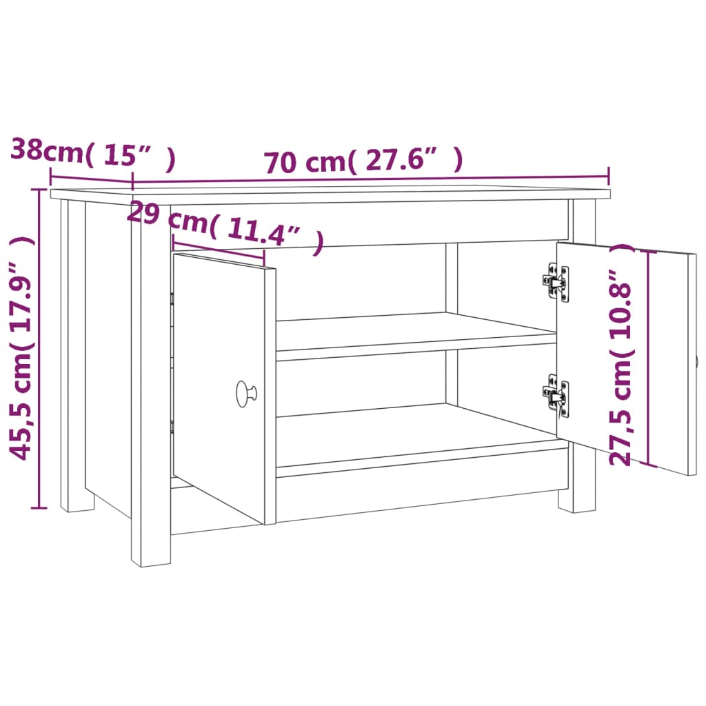 vidaXL Shoe Cabinet Gray 27.6"x15"x17.9" Solid Wood Pine