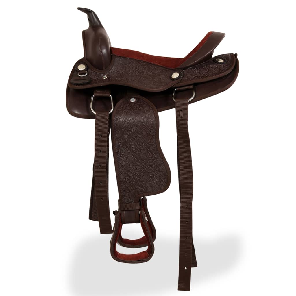 vidaXL Western Saddle, Headstall&Breast Collar Real Leather 13" Brown