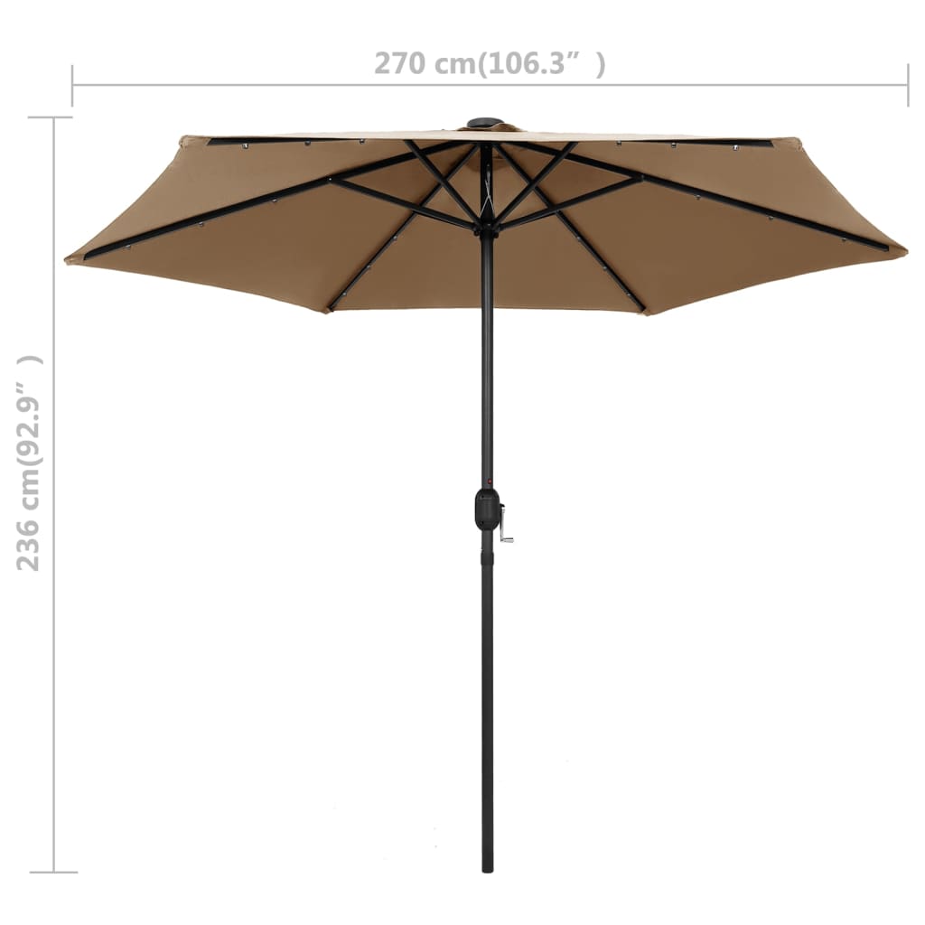 vidaXL Parasol with LED Lights and Aluminum Pole 106.3" Taupe