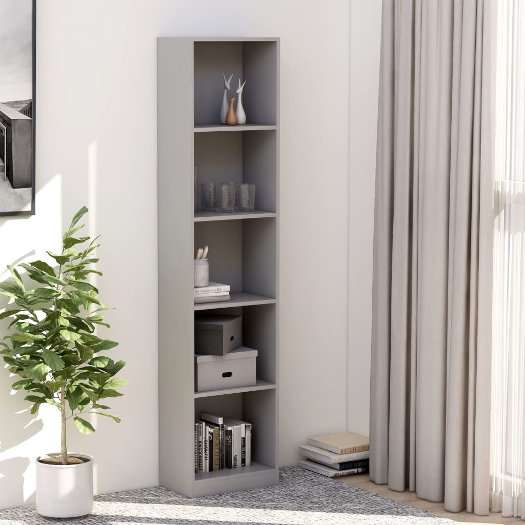 vidaXL 5-Tier Book Cabinet Gray 15.7"x9.4"x68.9" Engineered Wood