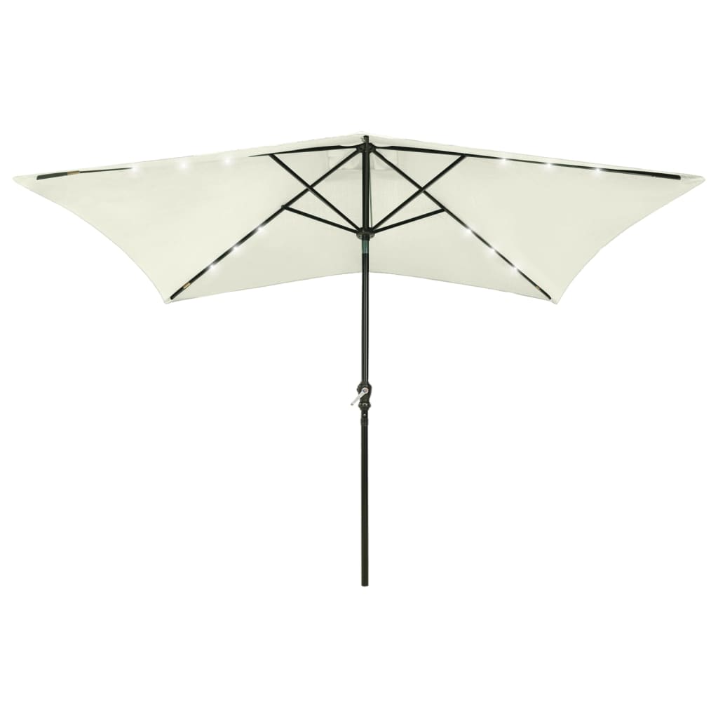 vidaXL Parasol with LEDs and Steel Pole Sand 6.6'x9.8'