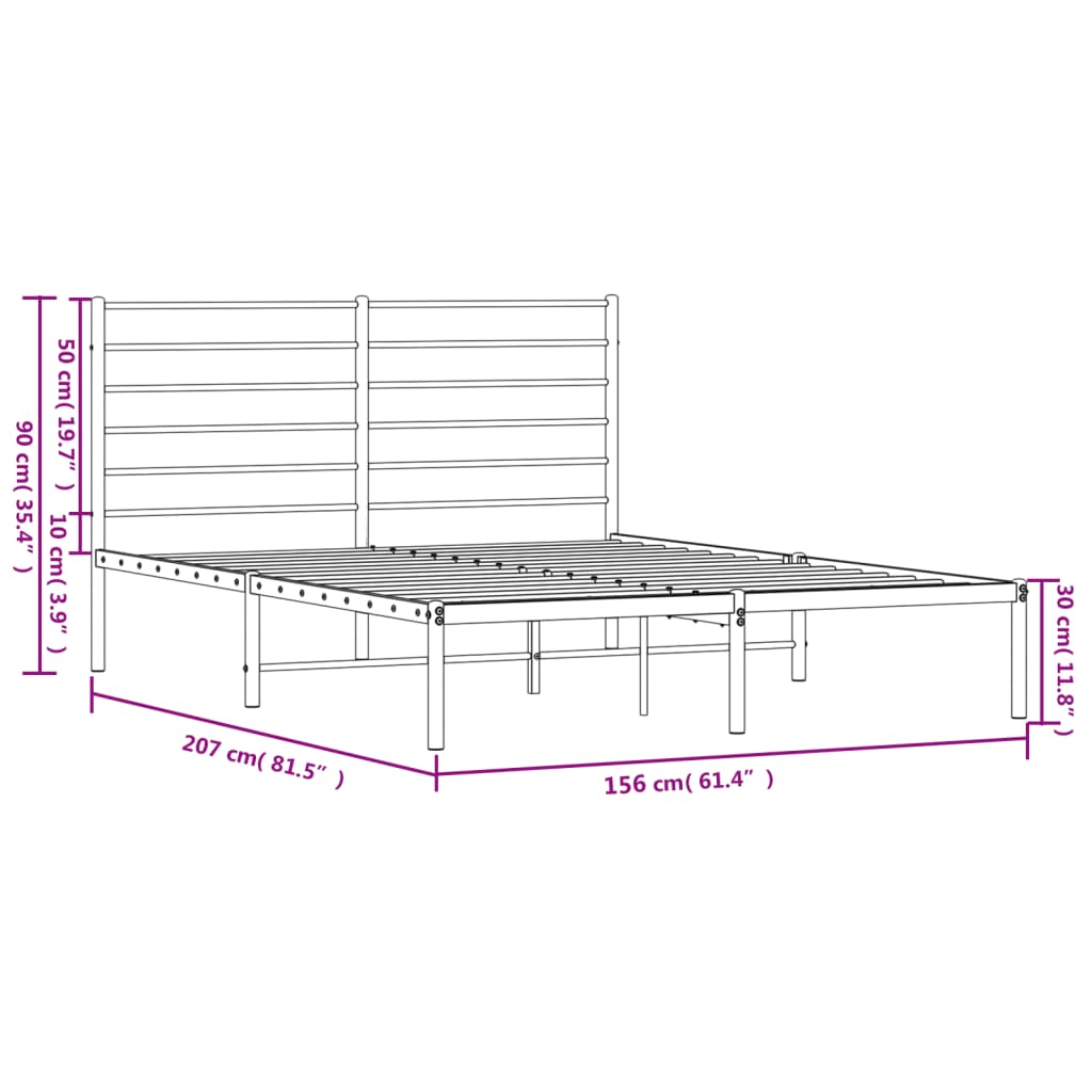 vidaXL Metal Bed Frame with Headboard Black 59.8"x78.7"