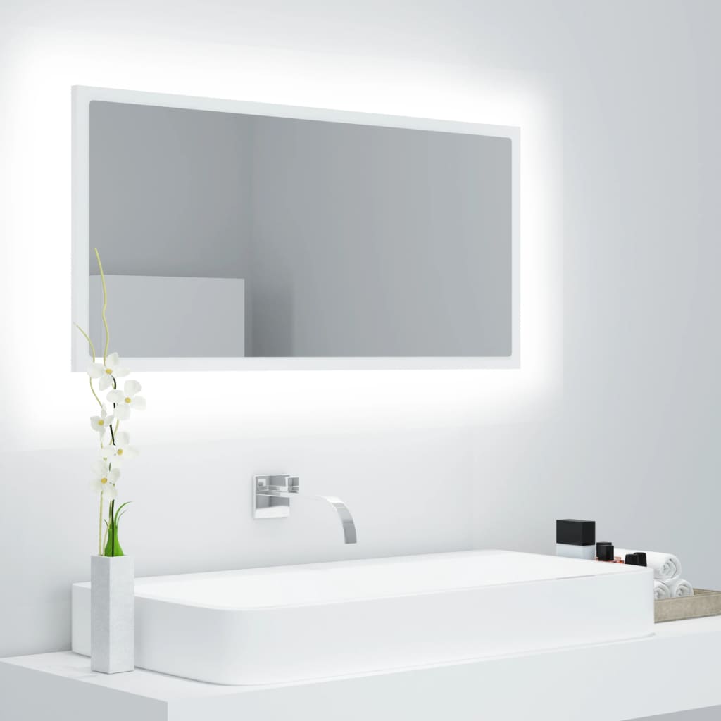 vidaXL LED Bathroom Mirror White 35.4"x3.3"x14.6" Engineered Wood