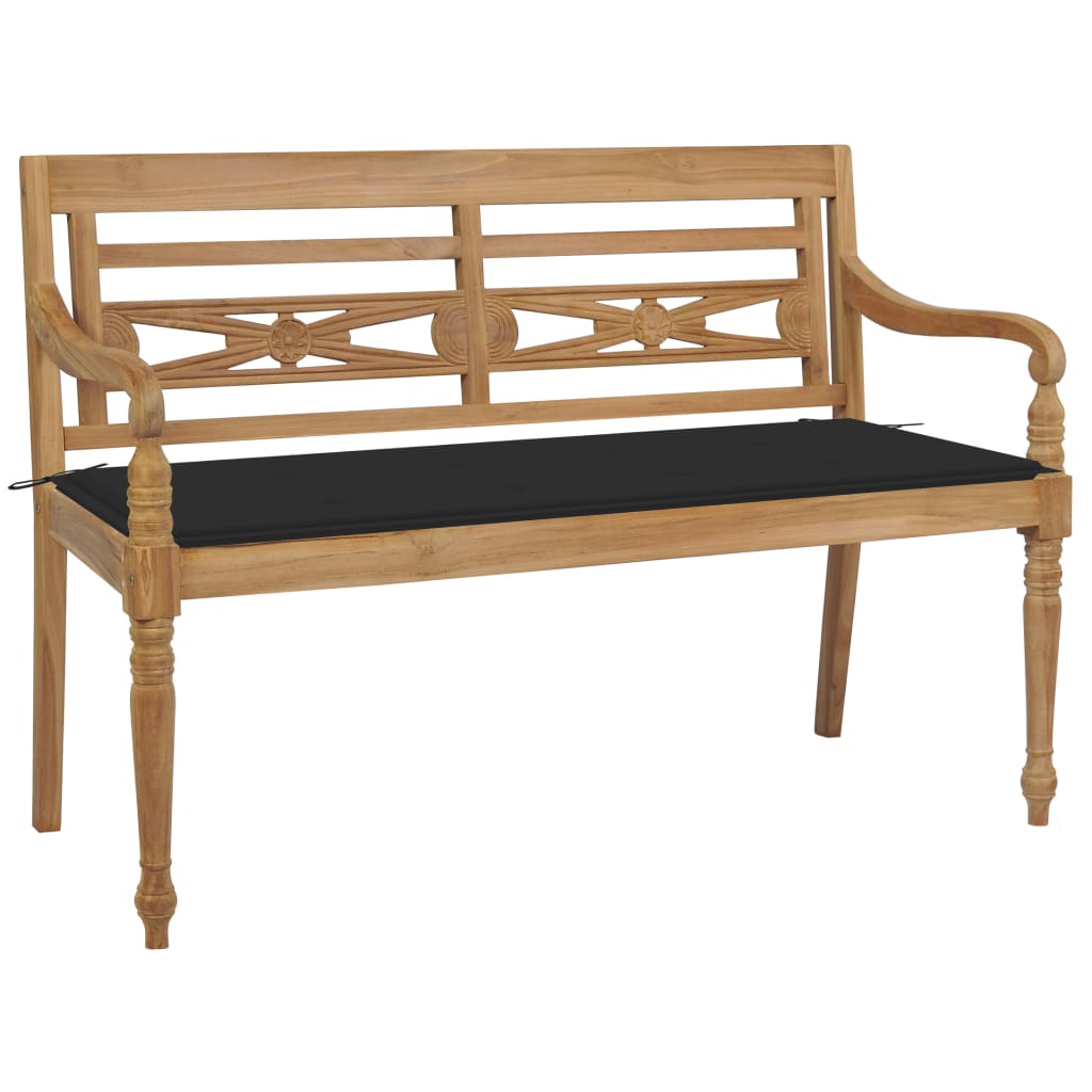 vidaXL Batavia Bench with Black Cushion 44.1" Solid Teak Wood