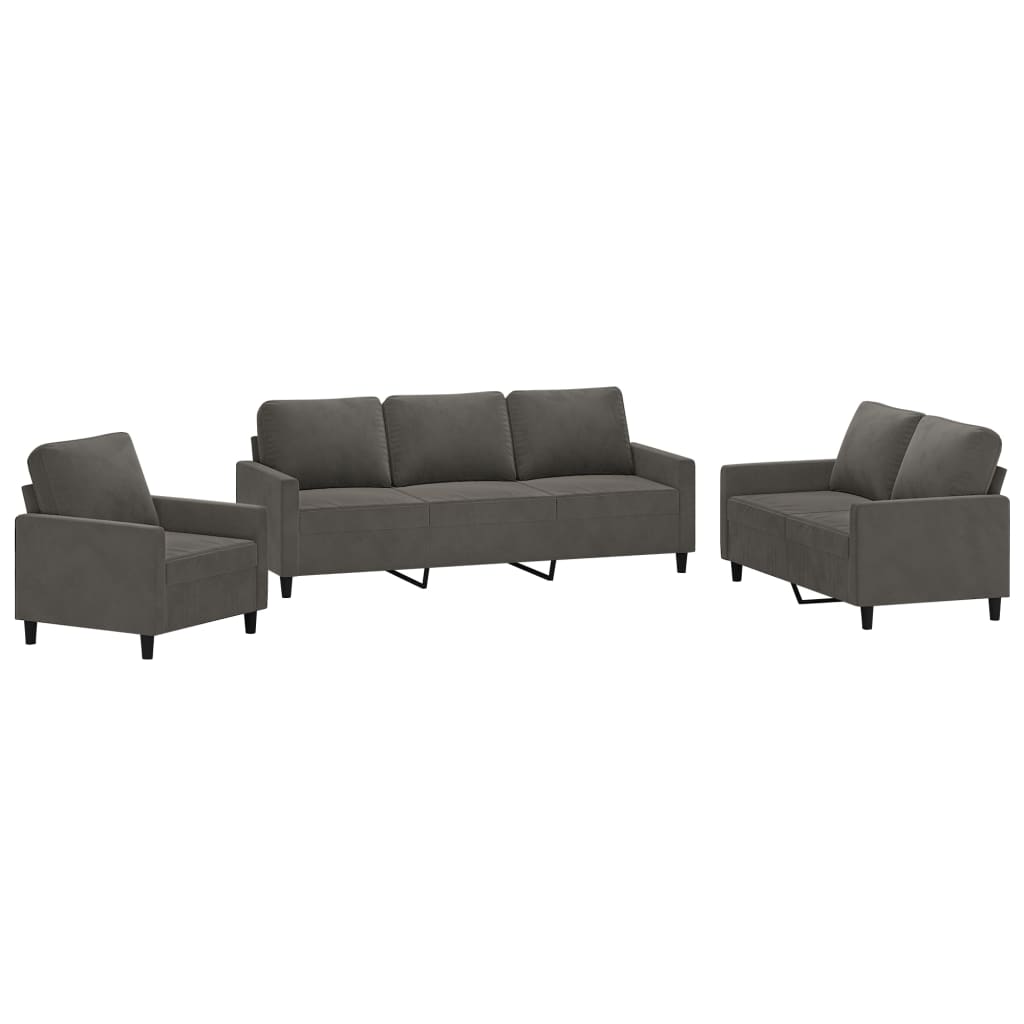 vidaXL 3 Piece Sofa Set with Cushions Dark Gray Velvet