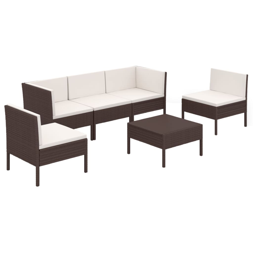 vidaXL 6 Piece Patio Lounge Set with Cushions Poly Rattan Brown