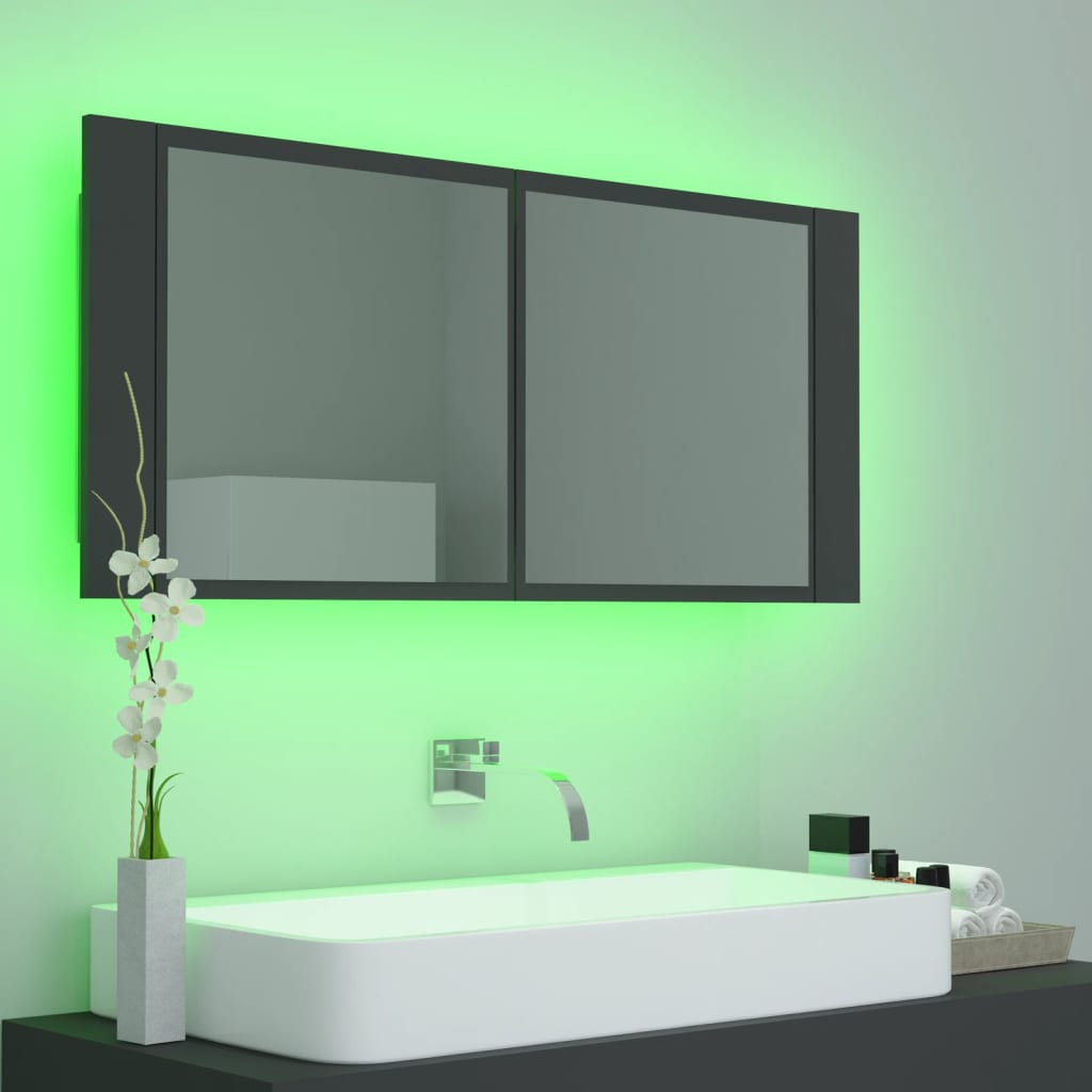 vidaXL LED Bathroom Mirror Cabinet Gray 39.4"x4.7"x17.7" Acrylic