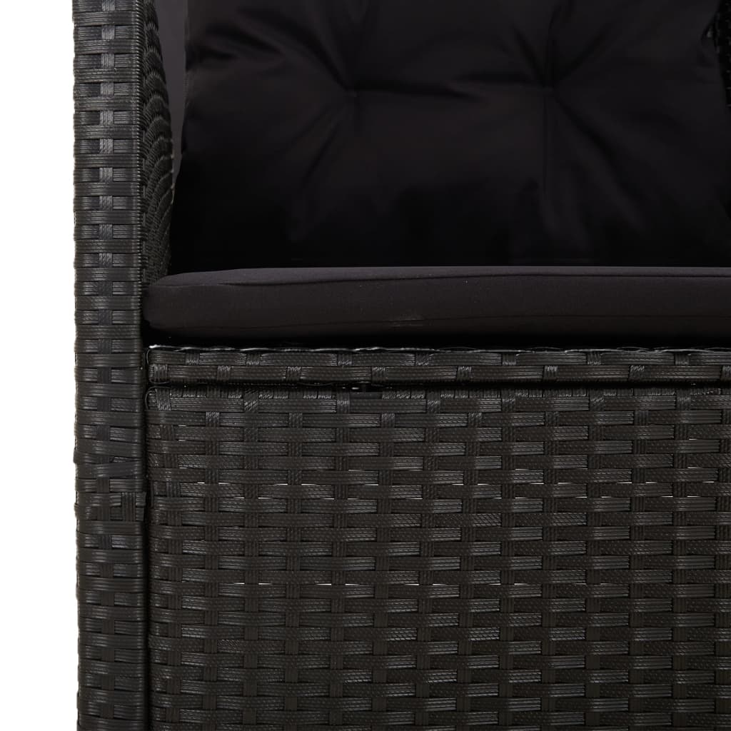 vidaXL Reclining Patio Bench with Cushions Black 46.5" Poly rattan