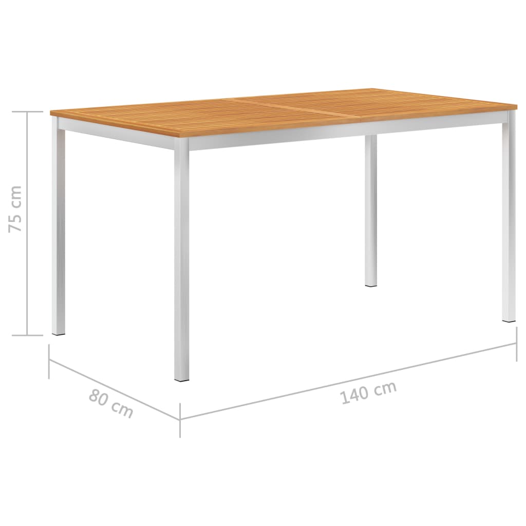 vidaXL Patio Dining Table 55.1"x31.5"x29.5" Solid Acacia Wood and Stainless Steel