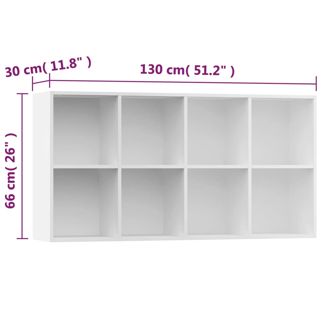 vidaXL Book Cabinet/Sideboard White 26"x11.8"x51.2" Engineered Wood