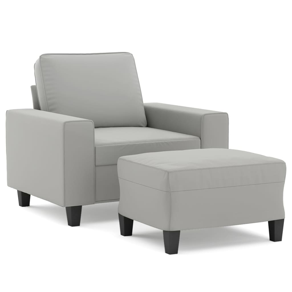 vidaXL Sofa Chair with Footstool Light Gray 23.6" Microfiber Fabric