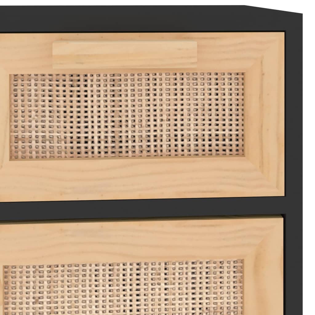 vidaXL Sideboard Black 23.6"x11.8"x29.5" Solid Wood Pine and Natural Rattan