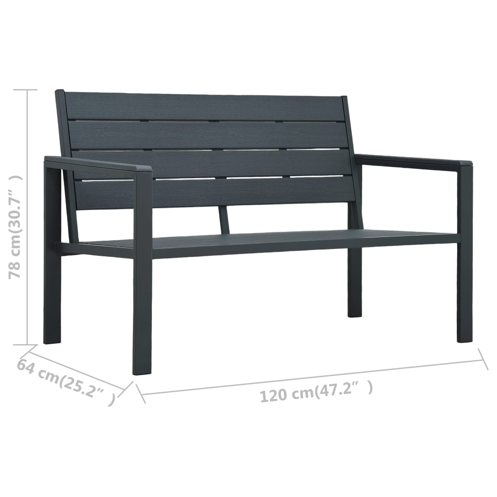 vidaXL Patio Bench 47.2" HDPE Gray Wood Look