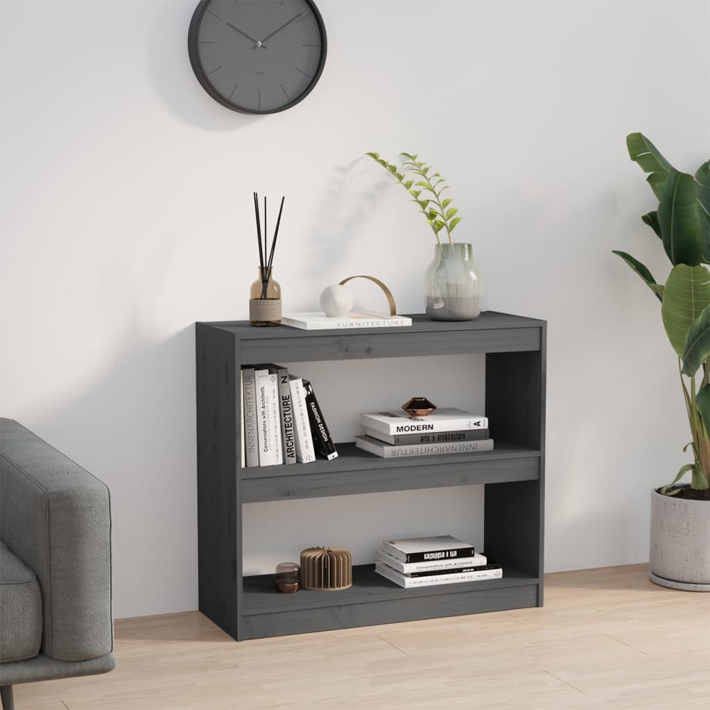 vidaXL Book Cabinet/Room Divider Gray 31.5"x11.8"x28.1" Solid Wood Pine