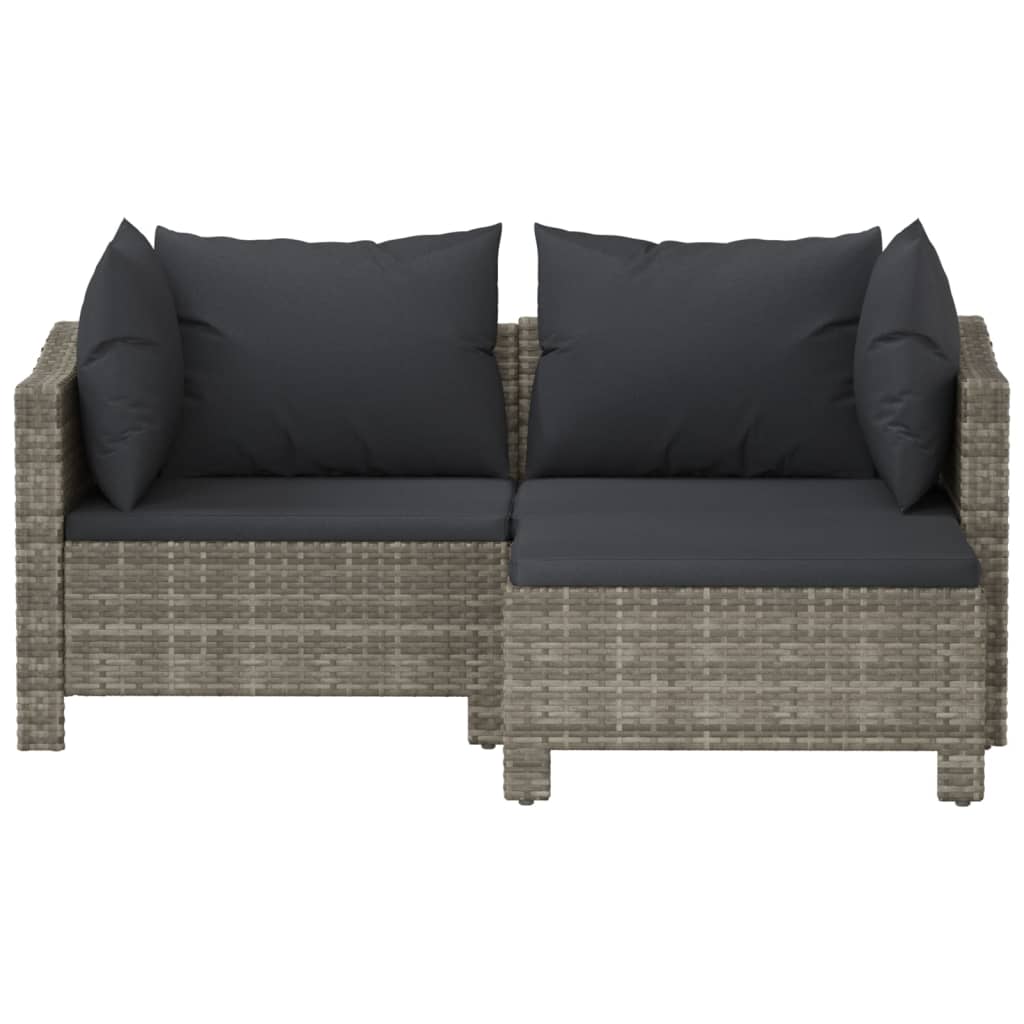 vidaXL 3 Piece Patio Lounge Set with Cushions Gray Poly Rattan