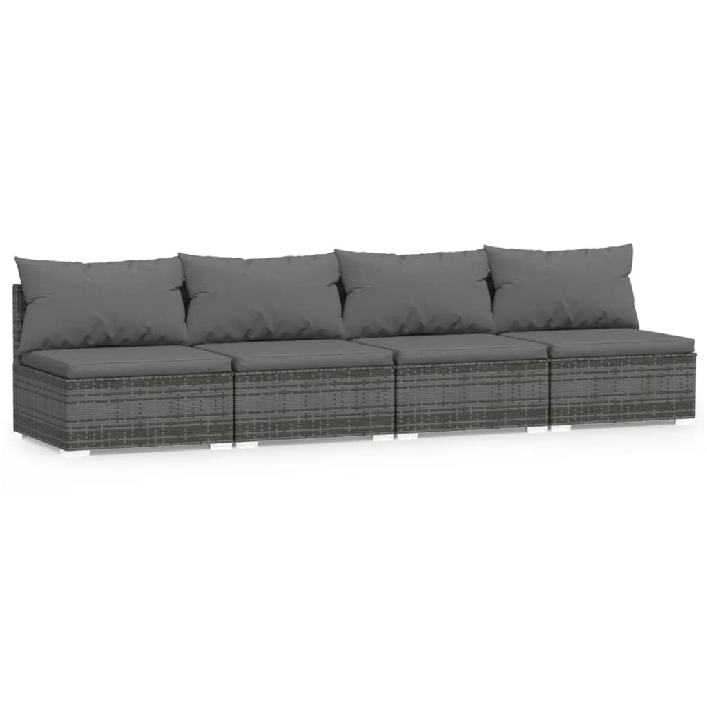 vidaXL 4-Seater Sofa with Cushions Gray Poly Rattan