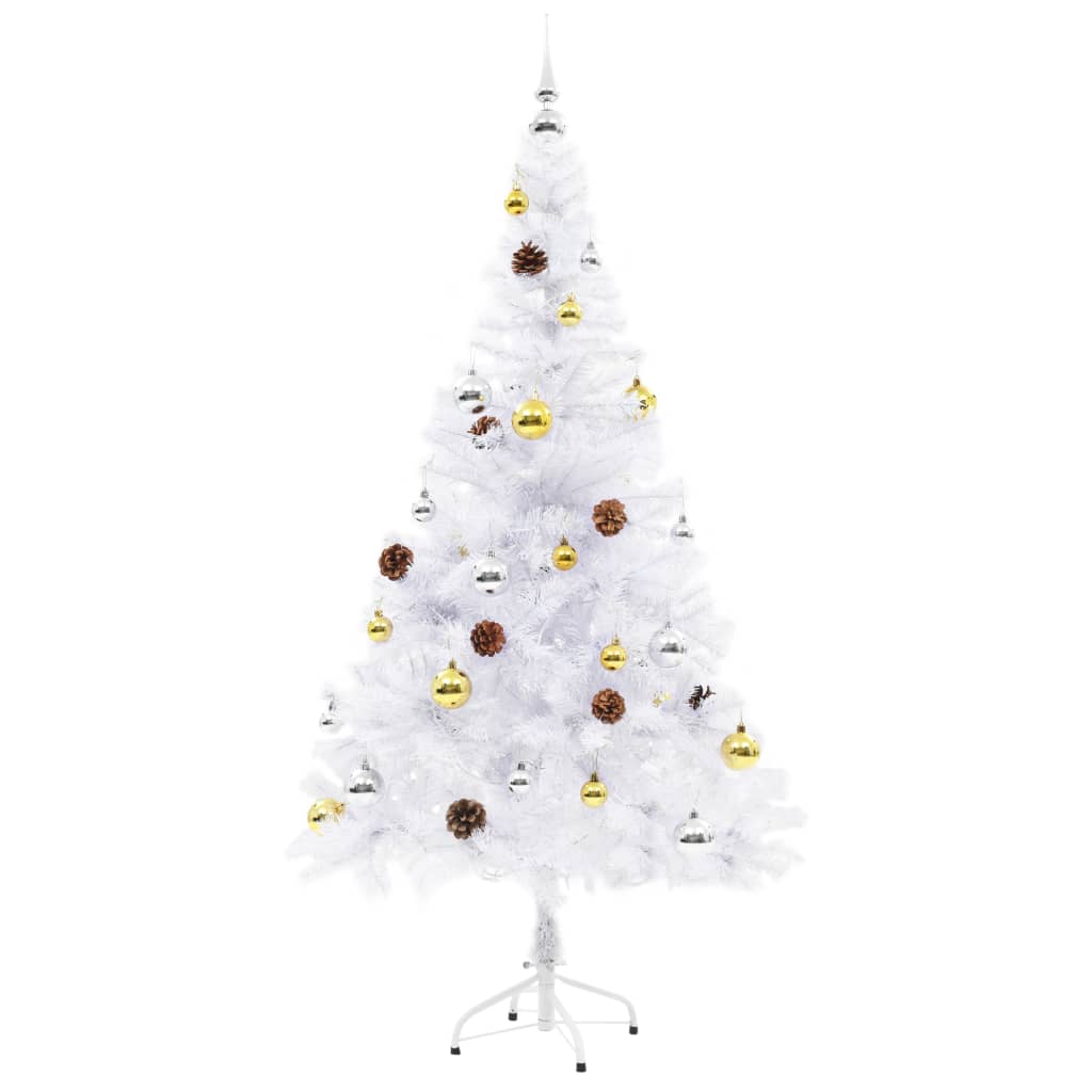 vidaXL Artificial Christmas Tree with Baubles and LEDs White 59.1"