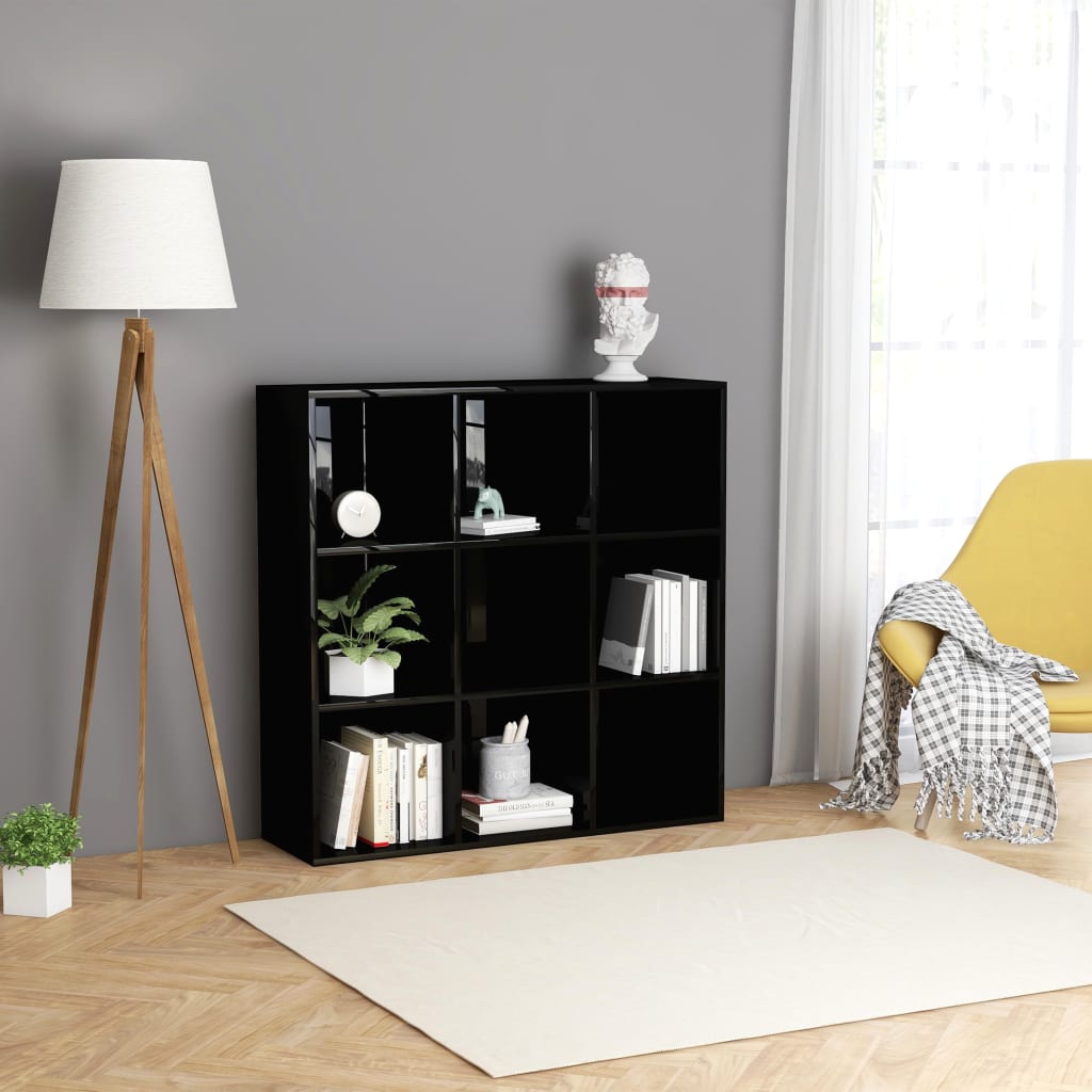 vidaXL Book Cabinet High Gloss Black 38.6"x11.8"x38.6" Engineered Wood