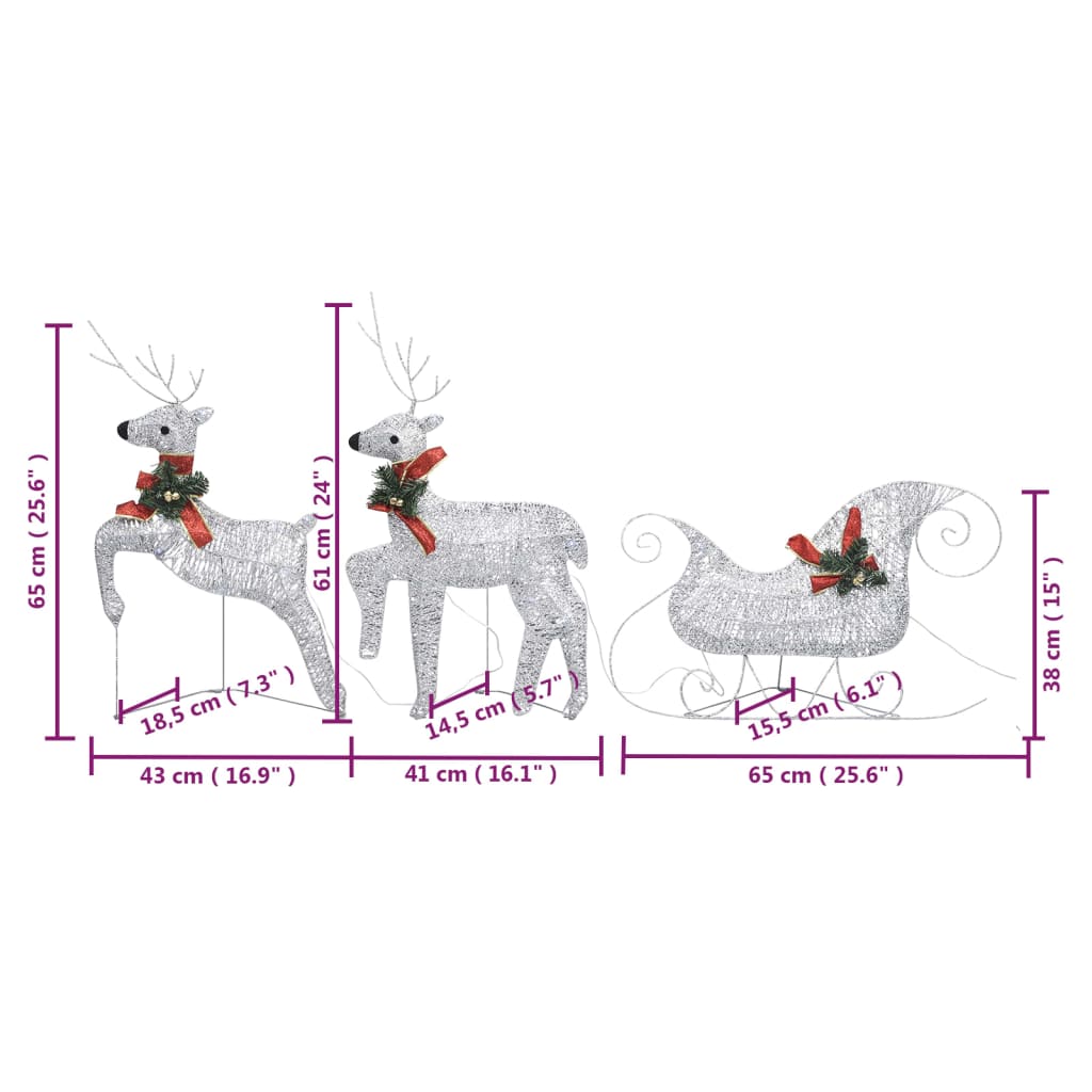 vidaXL Reindeer & Sleigh Christmas Decoration 100 LEDs Outdoor Silver